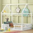 thumbnail image 3 of Full Size Montessori Bed, Full House Beds with Fence and Door, Floor Bed Full with Rails (White), 3 of 8