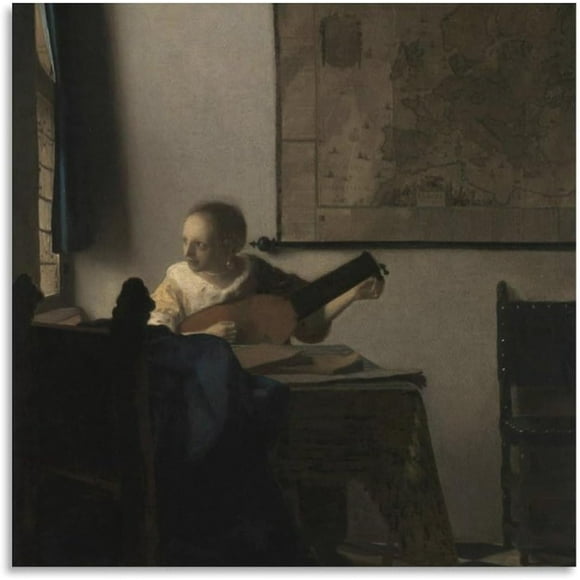 PPHAOSHO Johannes Vermeer Young Woman with Lute Poster frameless Painting Canvas Wall Posters Art Picture Print Modern Home Decor 12x18inch