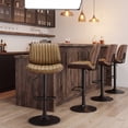 thumbnail image 2 of EOP Modern Upholstered Barstools Set of 4, Adjustable Height Counter Stools with Bentwood, Faux Leather Swivel Bar Stools with Metal Frame, Brown, 2 of 7