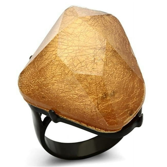 Alamode VL097-7 Women IP Black Stainless Steel Ring with Synthetic in Orange - Size 7