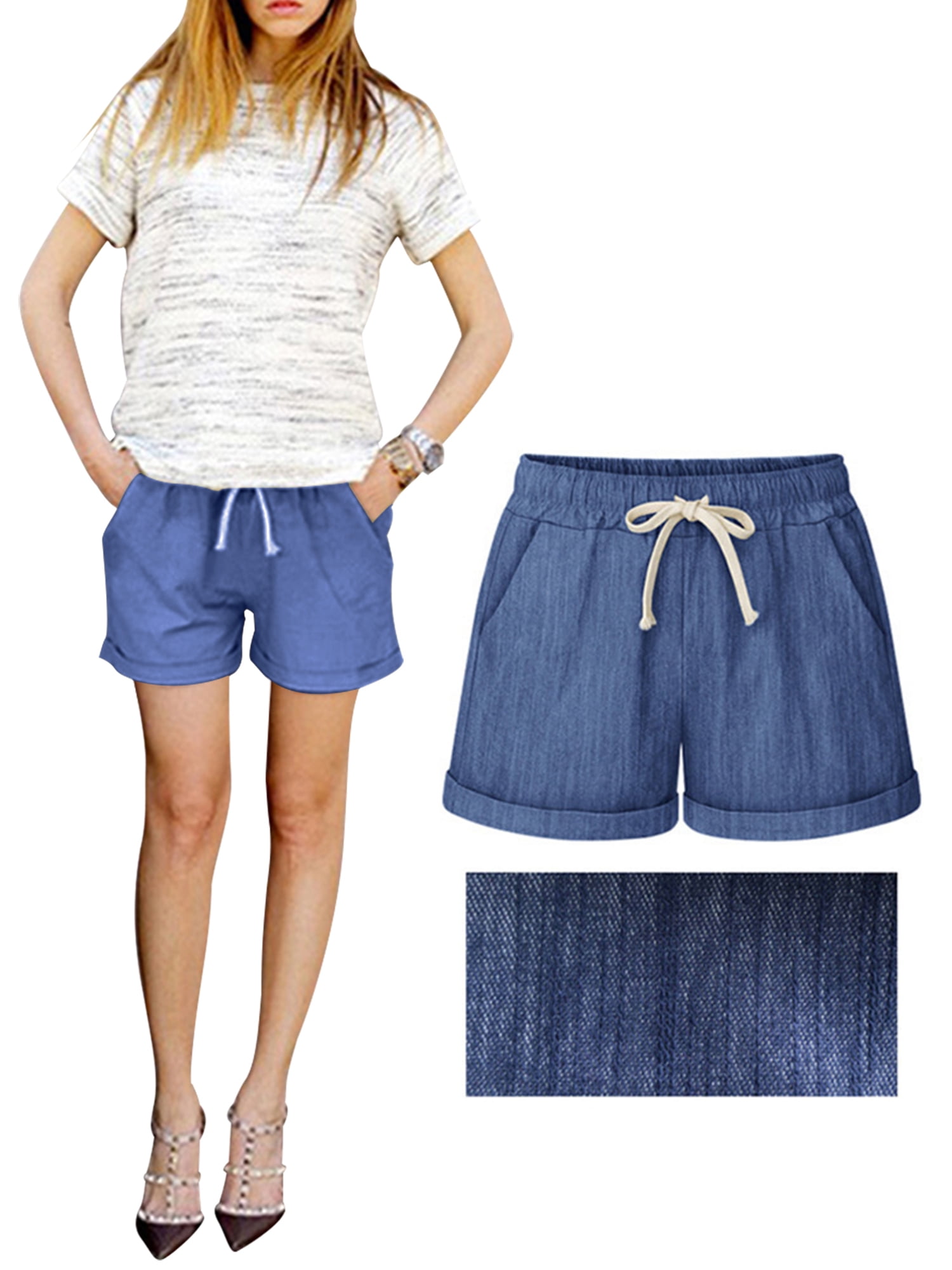 2XL, Navy Hot Sale Drawstring Shorts Thenlian Women Plus Size Solid Loose Hot Pants Pockets Lady Summer Casual Shorts
