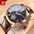 thumbnail image 1 of OLEVS Luxury Original Watch for Men Automatic Mechancial Wrist Watch Leather Strap Skeleton Waterproof Multifuncation Man Watch, 1 of 1