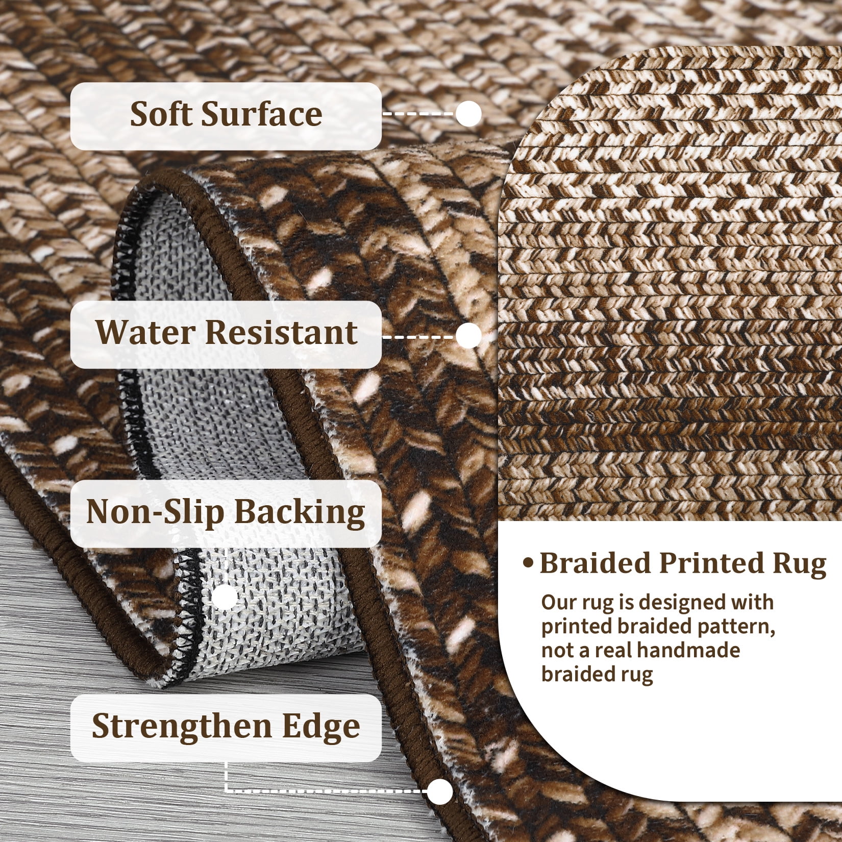 CAROMIO Washable 4' x 6' Area Rug for Living Room Modern Imitation Braided Pattern Geometric Indoor Carpet Non Slip, Brown