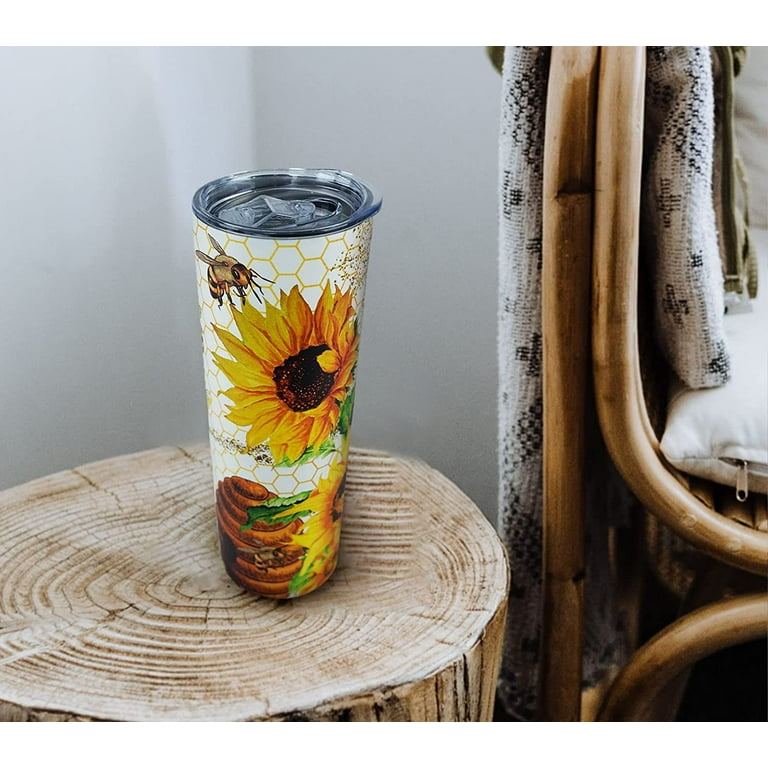 Sunflower Cow 20 Oz Skinny Tumbler With Straw & Lid 