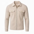thumbnail image 5 of FRSASU Men's Waffle Knit Zip‑Up Jacket Lapel Collar Casual Coat with Gold‑Tone Button Chest Pockets Beige, 5 of 7