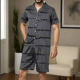 thumbnail image 2 of Dovford Men's Pajamas Sets Casual Button Down Short Sleeve Shirt Set Striped Printed Shorts Sleepwear Homewear 2 Pieces Summer Fall 2024, 2 of 5