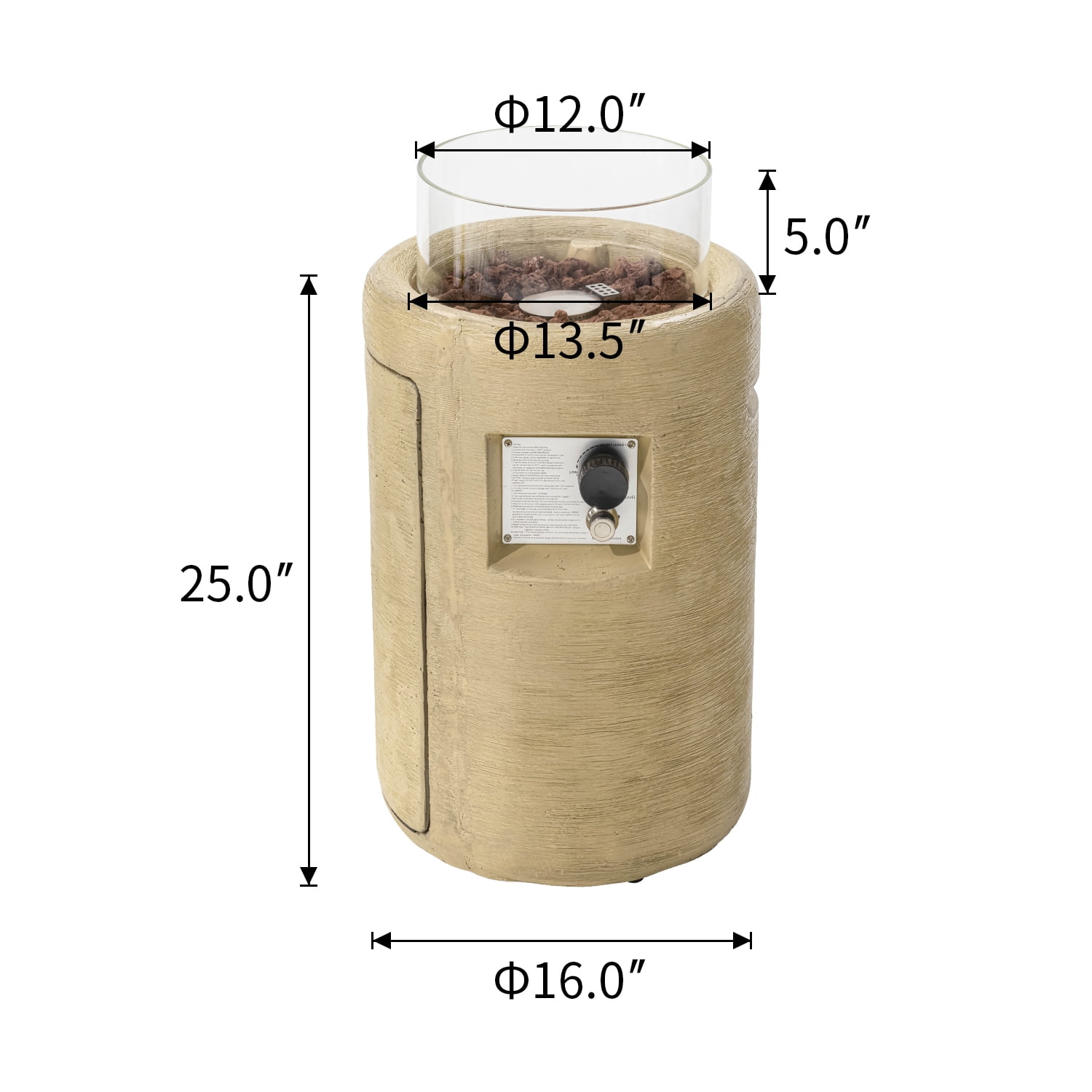 COSIEST 40,000BTU 16-inch Round Outdoor Propane Fire Pit Table w Glass Wind Guard(Apricot)