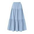 thumbnail image 6 of Women's Ruffle Tiered Maxi Skirt, Drawstring Elastic Waisted A-Line Solid Color Long Boho Skirts Casual Skirt Light Blue XXL, 6 of 6