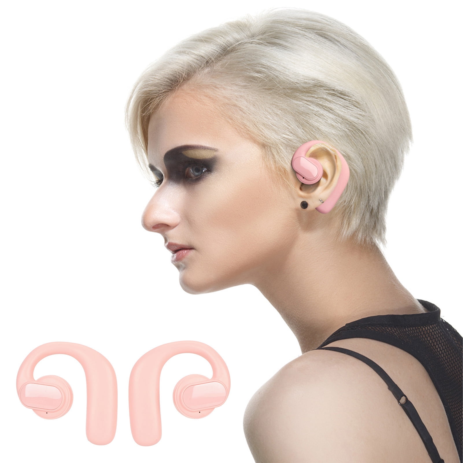 Sports Earbuds, Wireless Earbuds Stable Connection 16 Mm Speakers Directional Sound Transmission Technology Open Ear  for Cycling for Games Pink