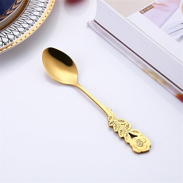 Cuchara de Acero Inoxidable con Forma de Rosa, Herramienta Duradera para Remover Café, Elegante Juego de Cucharas de Postre, Perfecta para Fiestas y Reuniones, Apta para Lavavajillas, 7.9 Pu