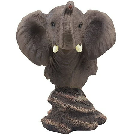 Good Luck Elephant Head Bust Statuette for African Jungle Safari Decor and Decorative Art Statues, Sculptures & Figurines As Wild Zoo Animal Decorations for Housewarming