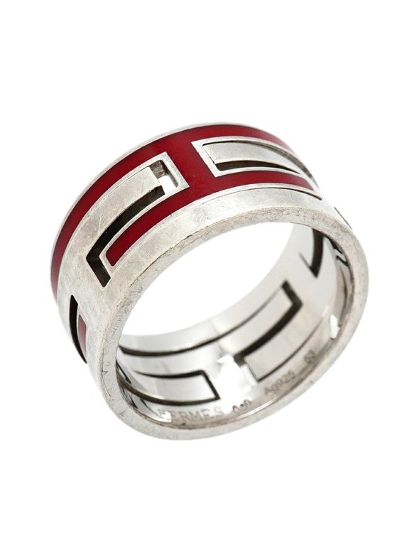 Pre-Owned Hermes Ring Move H, Sterling Silver 925, Red, Size #53, Women's, P3660841