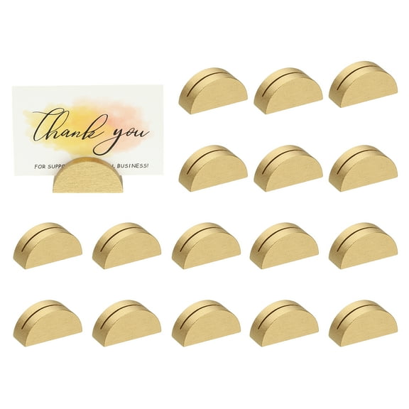 24 Pack Wood Place Card Holder, Wooden Table Number Holders Clip for Table Rustic Wedding Name Stands Sign Photo Menu Display Banquet Birthday Party, Half-Round Gold