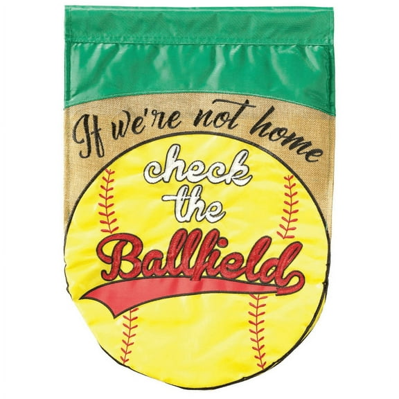 Magnolia Gardens M011602 13 x 18 in. If Were Not Home Softball Burlap Garden Flag