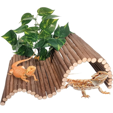 Reptile Hide Bearded Dragon Tank Accessories Large Climbing Wooden Bridge Hideout Tortoise Basking Platform Ramp Decor for Snake Lizard Ball Python Tortoise Leopard Gecko