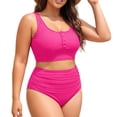 thumbnail image 4 of Plus Size 2 Piece Swimsuit High Waisted Bikini Control Bathing Ribbed 2026 Swimwear Womens Bathing Suits Shorts Set Sports Swimsuits for Women with Zipper in Back Womens Swim Shorts 2x Woman Swimsuit, 4 of 4