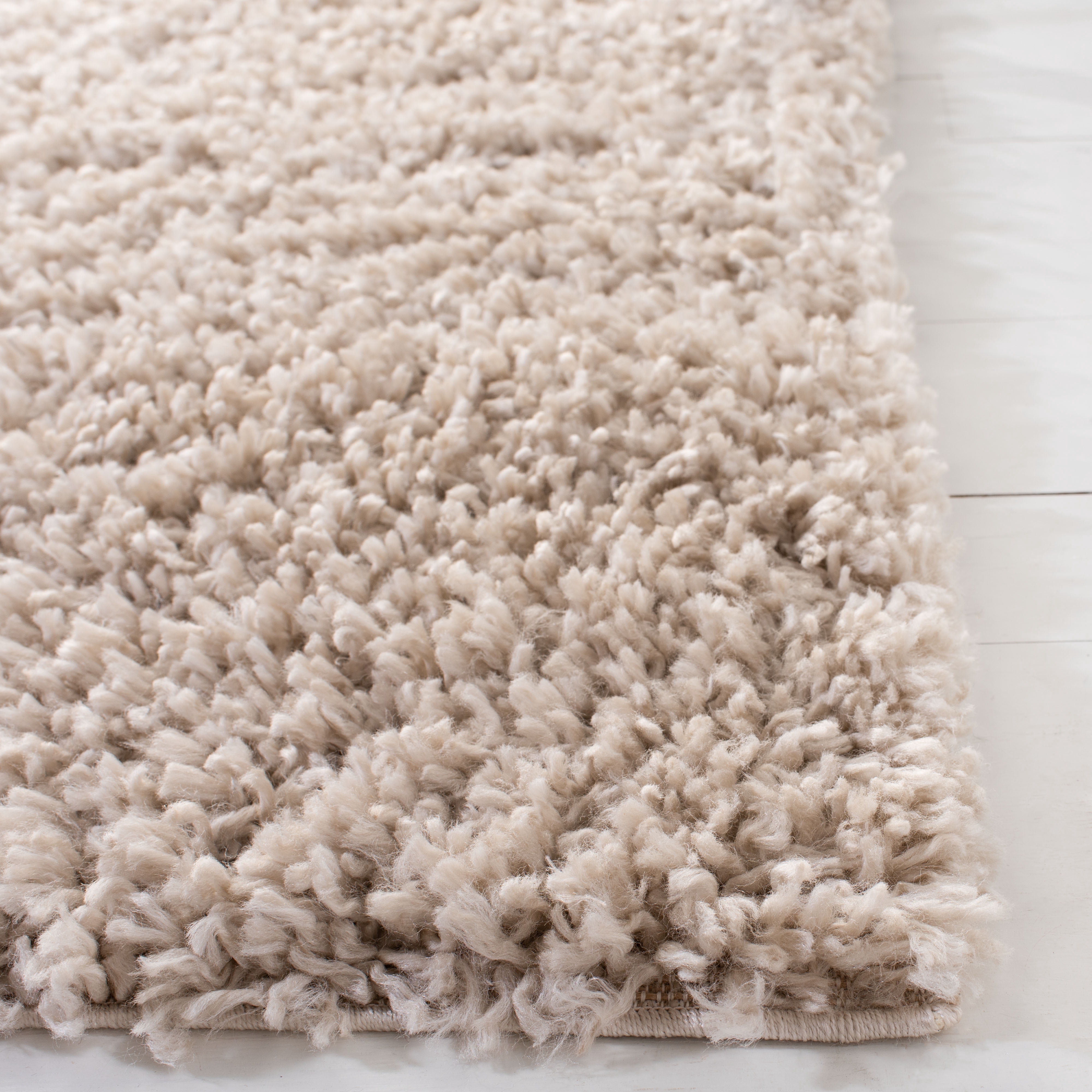 SAFAVIEH August Sophia Solid Shag Runner Rug, Beige, 2' x 13'