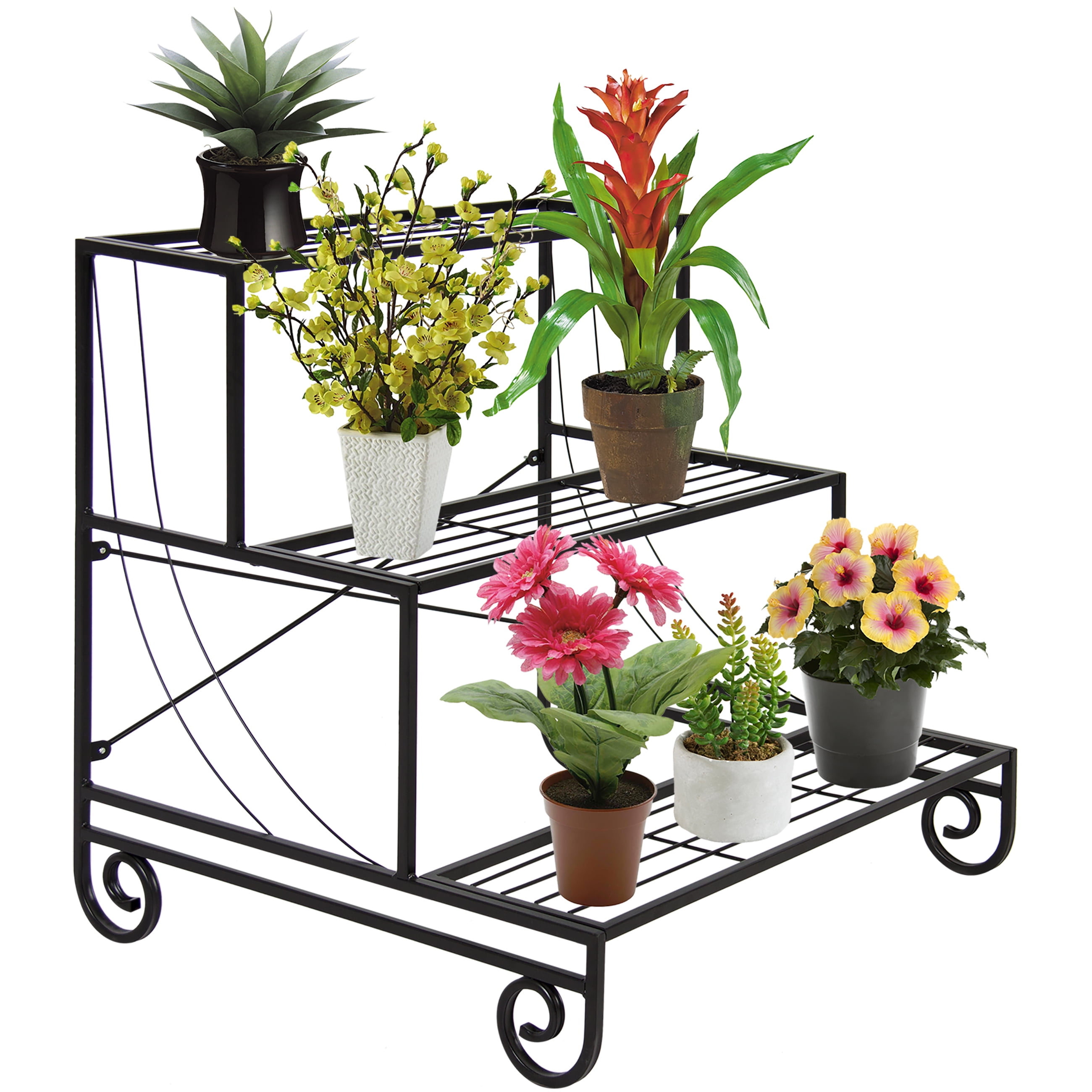 Best Choice Products 3 Tier Metal Raised Ladder Plant Stand Display Best Choice Products 3 Tier Metal Raised Ladder Plant Stand Display Indoor Outdoor Decorative Planter Holder Flower Pot Shelf Rack Black