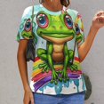 thumbnail image 6 of Rainbow Frog Flower Torch Womens Tops Women's Fashion Casual Short Sleeve Flower Print Round Neck Pullover Top Blouse, 6 of 6