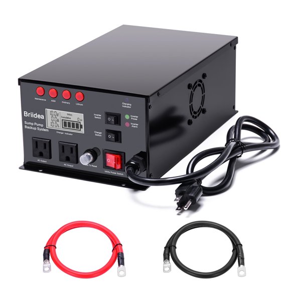 Briidea 1500W Sump Pump Battery Backup System - Auto Switches to Battery Inverter Power，Black