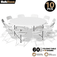 thumbnail image 2 of MoNiBloom 11 Pieces 5 Ft Outdoor Fold-in-Half Card Table Portable for Kitchen Party Picnic Conference Wedding Event White, 2 of 10
