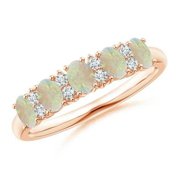 Angara Natural Opal Ring - Five Stone Opal and Diamond Wedding Ring for Women (Size-4x3mm) | October Birthstone Jewelry | 14K Rose Gold Opal Ring (Ring Size = 6.5)