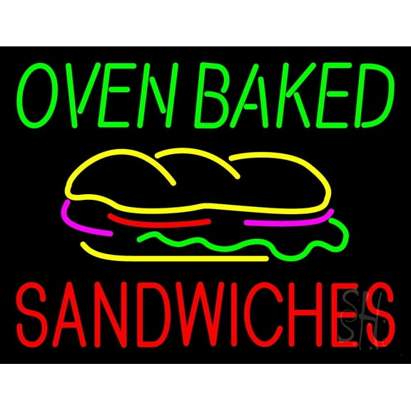 Oven Baked Sandwiches LED Neon Sign 24 x 31 - inches, Black Square Cut Acrylic Backing, with Dimmer - Bright and Premium built indoor LED Neon Sign for restaurant window and interior decor.