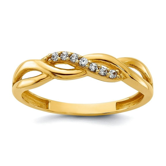 14k Solid Yellow Gold Polished Cubic Zirconia Braided Ring Ring for Women - 1.2 Grams