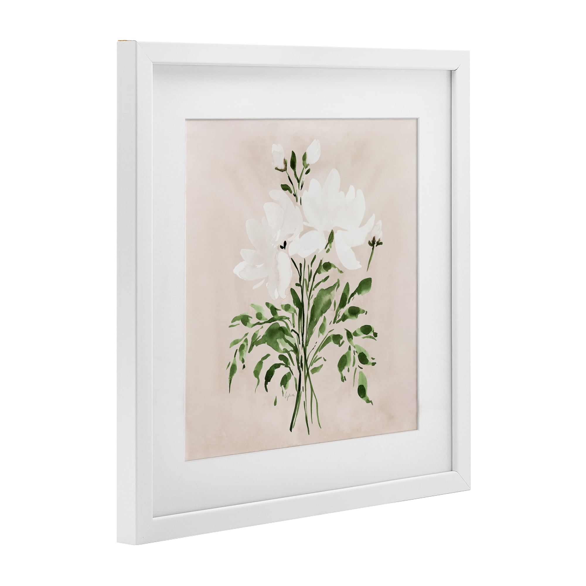 Stupell Industries White On Tan Floral White Framed Print Under Glass, design by Lucille Price