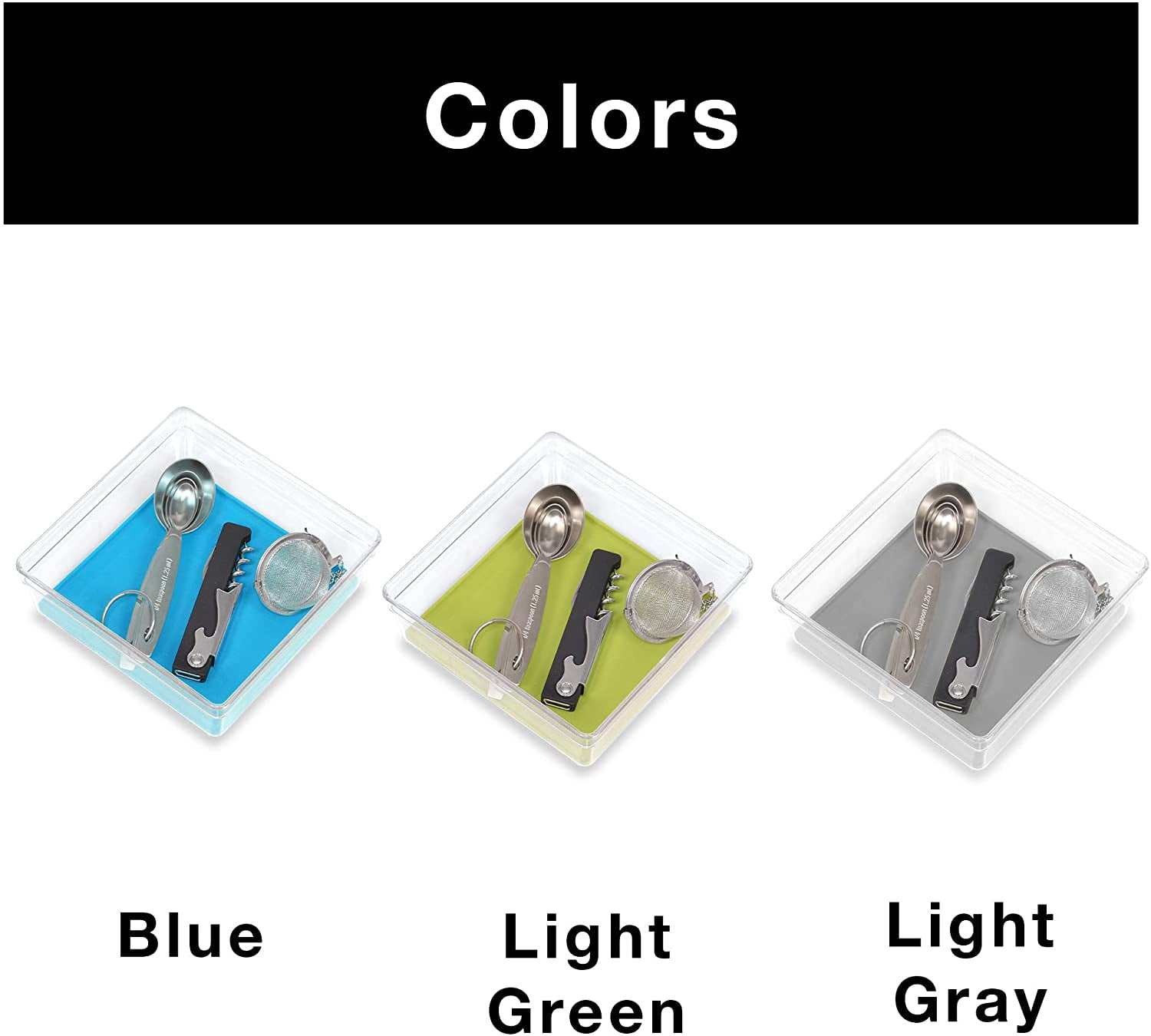 Smart Design Plastic Drawer Organizer - Set of 6 - 6 x 6 Inch - Silicone Bottoms - BPA Free - Utensils, Silverware, Organization - Kitchen - Blue