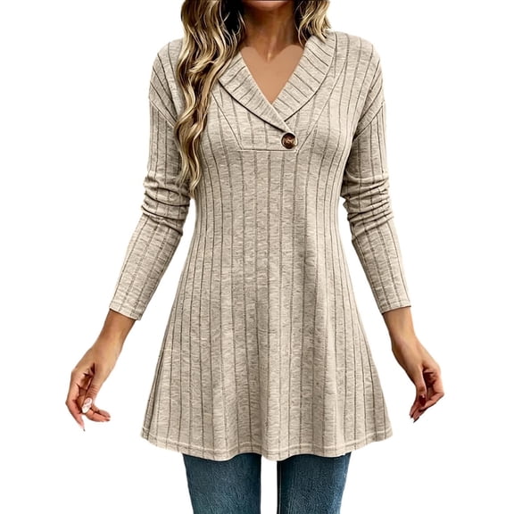 CHGBMOK Women's Plus Size Sweaters Fall Long Sleeve Ribbed Knit Tunic Tops Lightweight V Neck Pullover Shirts