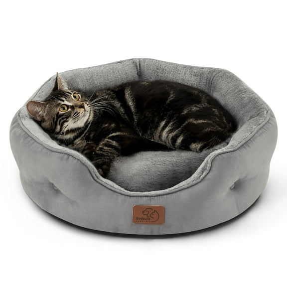 Cama para mascotas para perros y gatos pequeños, redonda, gris, 50 cm