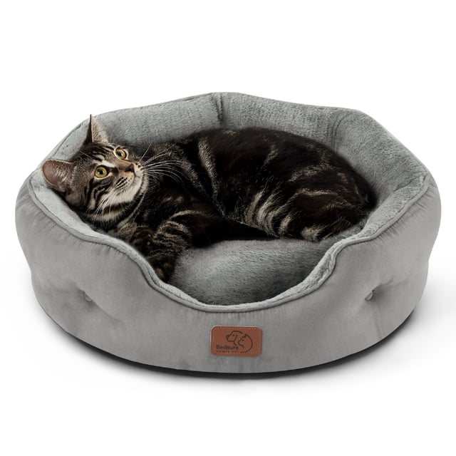 Cama para mascotas para perros y gatos pequeños, redonda, gris, 50 cm