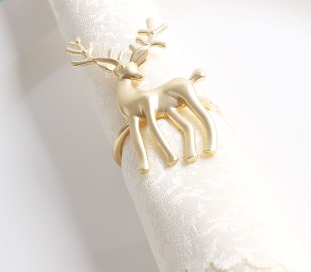 Decorative Reindeer Snowflake Christmas Tree Holiday Rhinestone Metal Napkin Rings Set of 4