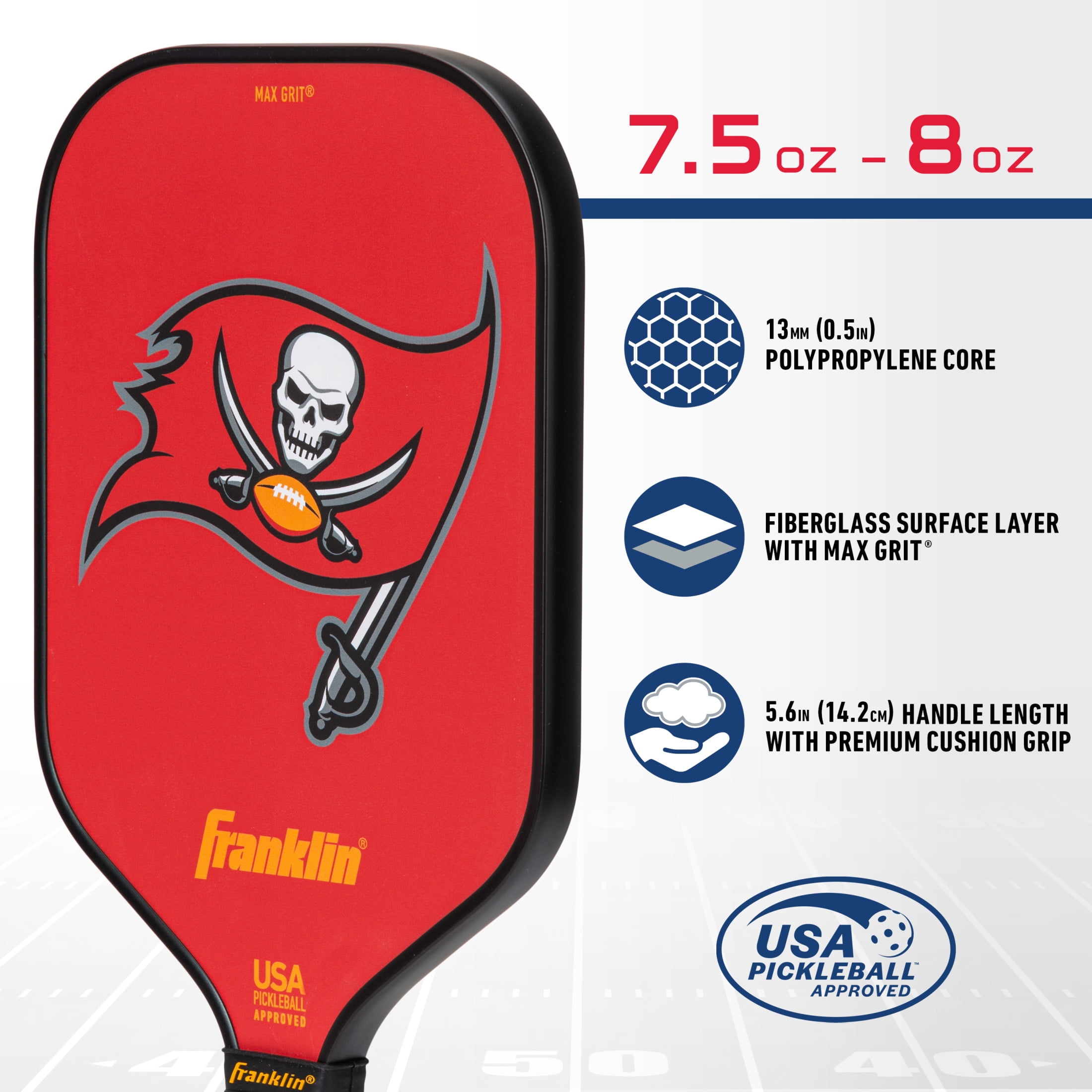 Franklin Sports NFL Tampa Bay Bucs Pickleball Paddle - Official NFL Team Pickleball Paddles - USAP (USAPA) Approved Premium Quality Pickleball Paddles - Authentic Team Logos + Colors