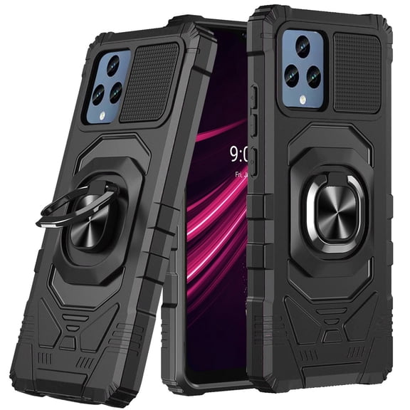 For T-Mobile Revvl 6 Pro 5G Hybrid 2in1 Dual Layer with Rotate Magnetic Ring Stand Holder Kickstand, Rugged Shockproof Cover ,Xpm Phone Case [ Black ]