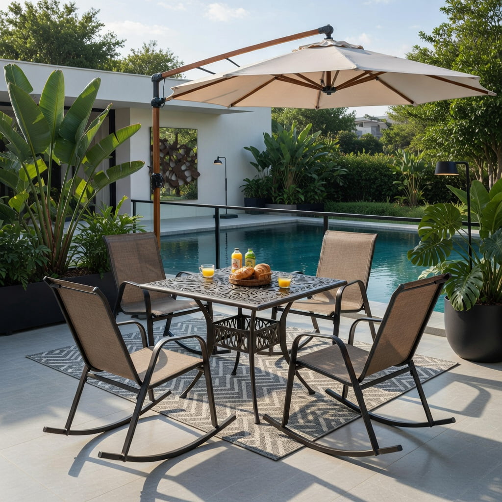 Hommoo 2-Pack Heavy-Duty Metal Rocking Chairs for Patio, Rust-Resistant Steel Frame, Breathable Fabric Seat, Indoor & Outdoor Use, Brown