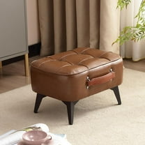 1pc Vintage Style Faux Leather Ottoman Footstool - Wooden Frame, Upholstered Interior, Multi-Use Footrest for Living Room, Entryway, Office (Brown)