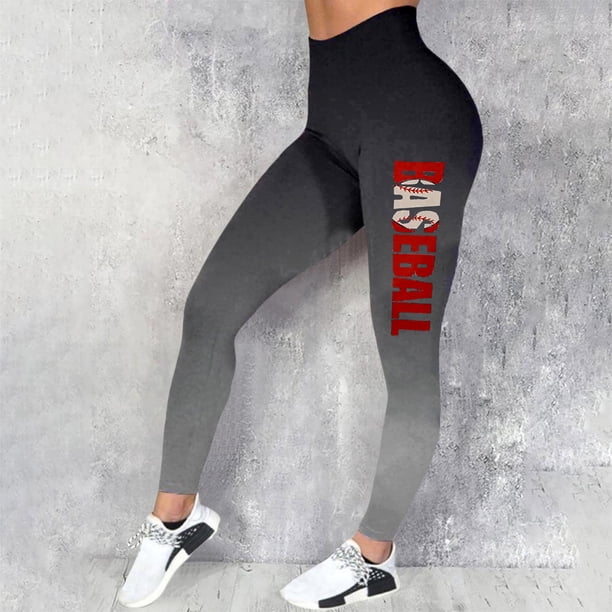 WILLBEST Leggings de Yoga Informales Para Mujer, Pantalones de Entrenamiento Deportivo de Cintura Alta, Elásticos, Cómodos, Con Estampado de Béisbol, Para Correr y Gimnasio Mediana