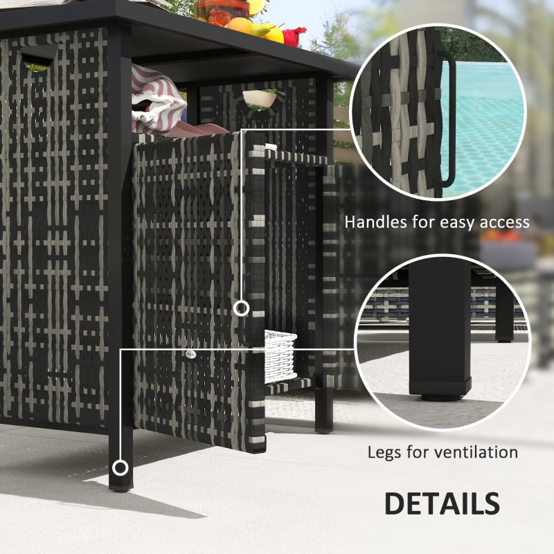 HOQBN Outdoor Pool Towel Storage Cabinet Organizer, Outdoor Bar Table with Shelf and Cabinet, Pool Towel Holder Pool HOQBN Valet with Weather-Resistant PE Rattan and Steel Frame, Mixed-Gray