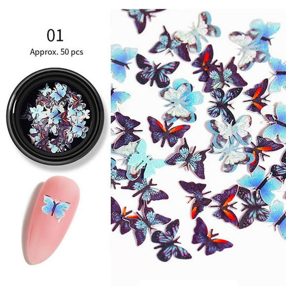 Uñas postizas con purpurina holográfica, lentejuelas y decoración 3D para uñas.