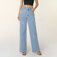 thumbnail image 2 of CAIXIA Womens Rhinestone Jeans Baggy Y2K High Waisted Straight Wide Leg Sparkly Bling Glitter Denim Pants, 2 of 6