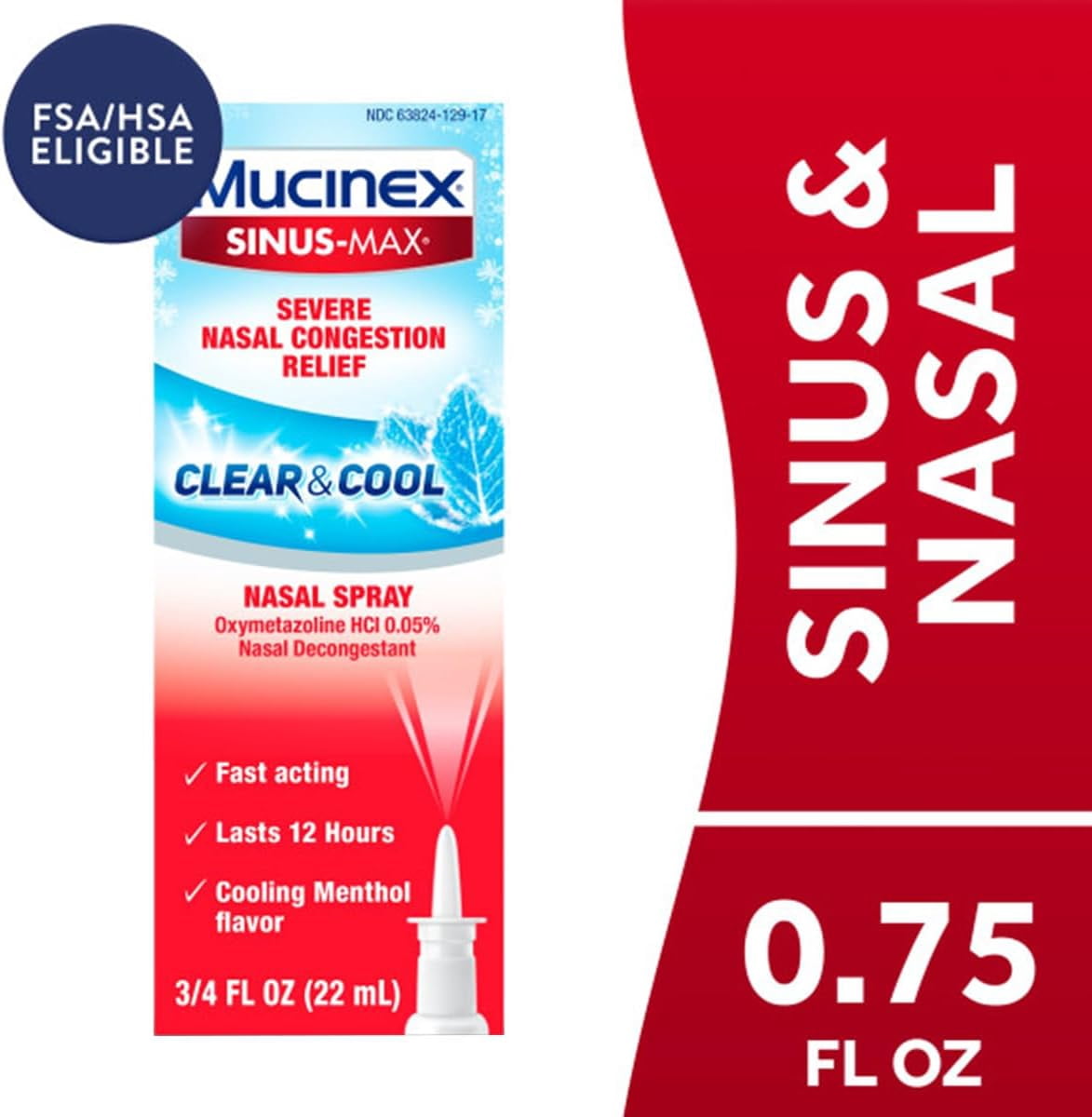 Mucinex Sinus-Max Nasal Spray Clear & Cool, 0.75 oz (Pack of 4) Packaging May Vary