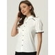 thumbnail image 3 of Blusa vintage con cuello Peter Pan para mujer, con ribete en contraste, manga corta, con botones Blanco M, 3 of 5