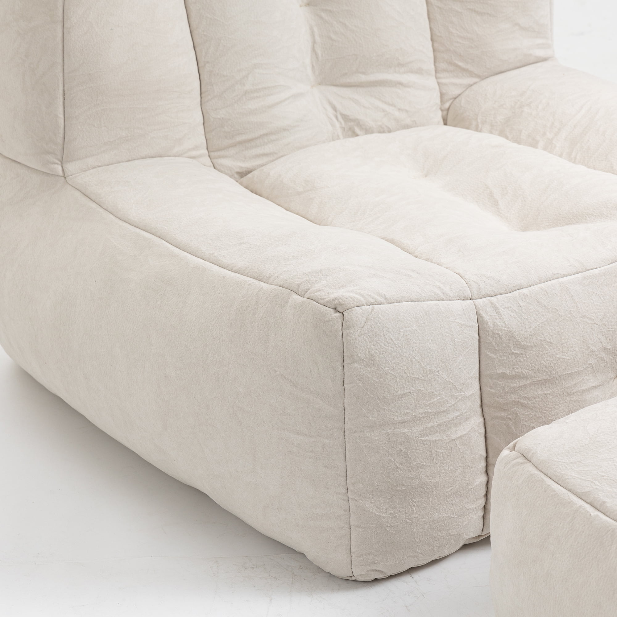 Accent Chair with Ottoman Set,Modern Velvet Bean Bag Chair for Adults and Childs,Upholstered Lazy Sofa Chair Armchair for Living room, Bedroom, Apartment,White