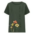 thumbnail image 4 of Pisexur Hauts d'Été pour Femmes, Hauts pour Femmes, Hauts de Sortie pour Femmes, Hauts pour Dames, T-Shirt d'Été à Col Rond Manches Courtes Mode Décontractée Imprimé Bouton Vert Armée,m, 4 of 5
