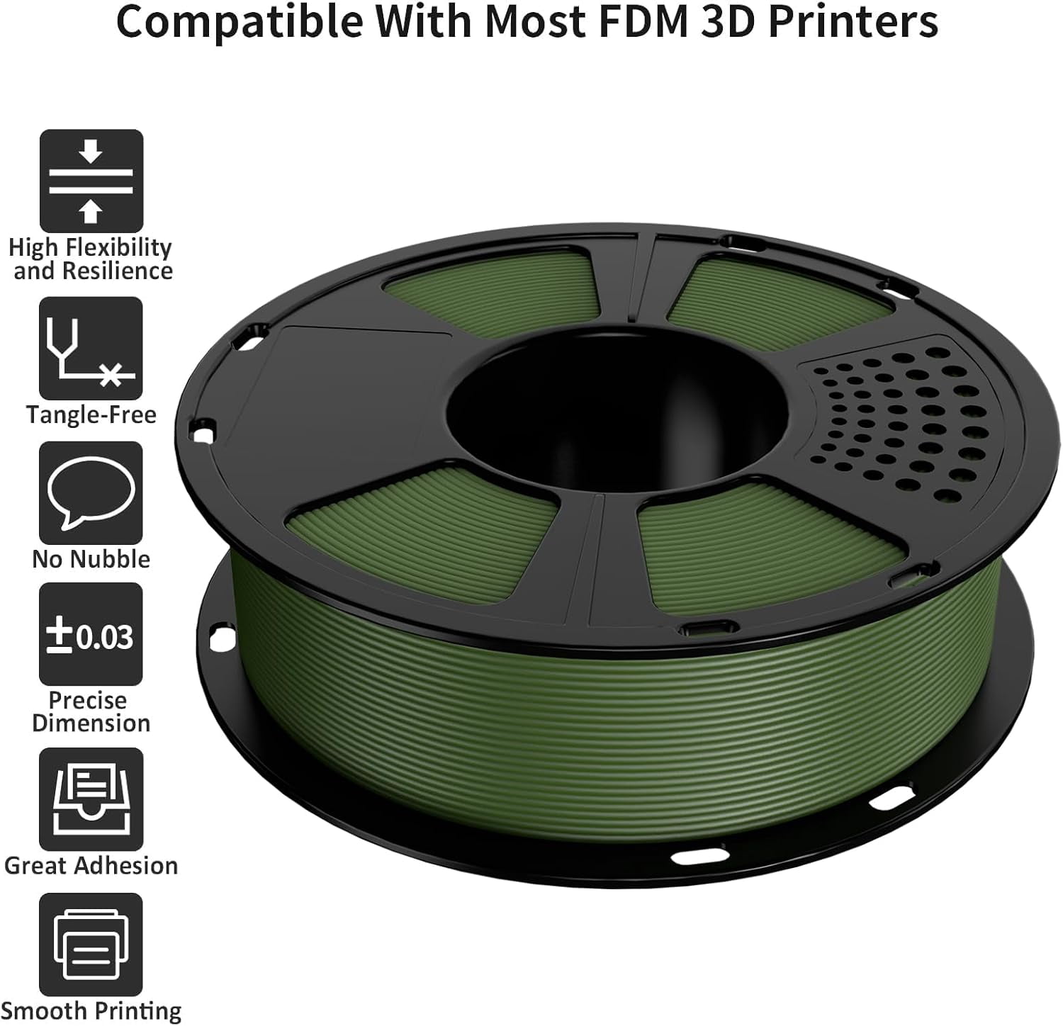 PLA Filament,Matte Green 3D Printer Filament 1.75mm, Matte PLA 1KG Spool(2.2lb),Dimensional Accuracy +/- 0.02 mm,3D Filament for Bambu Lab