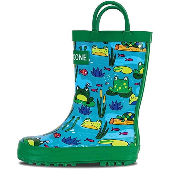 Lone Cone Rain Boots with Easy-On Handles in Fun Patterns for Toddlers and Kids, Frog Pond, 6 Toddler