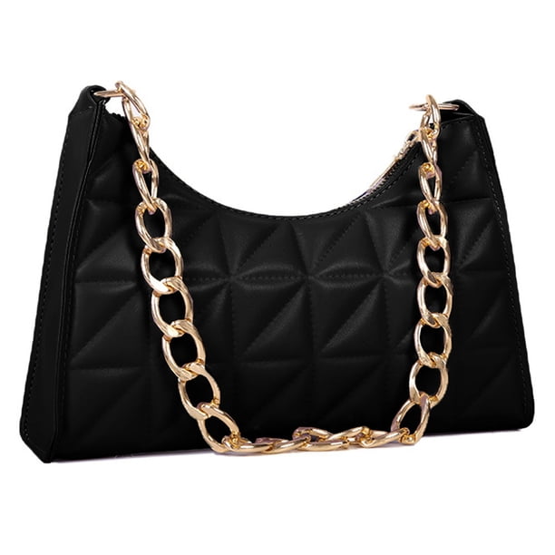 Nuevo bolso de mano tipo baguette de cuero artificial con contraste de diamantes y un solo hombro debajo del brazo
