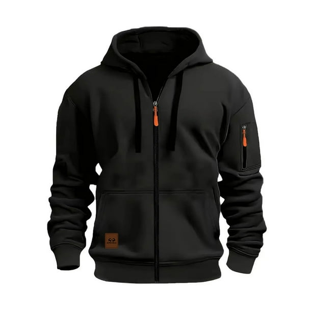 MHFRRA Sudadera con Capucha y Cremallera, Chaqueta con Cremallera Completa y Bolsillos Delanteros, Jersey Deportivo Ligero, Ajuste Cómodo E Informal Negro